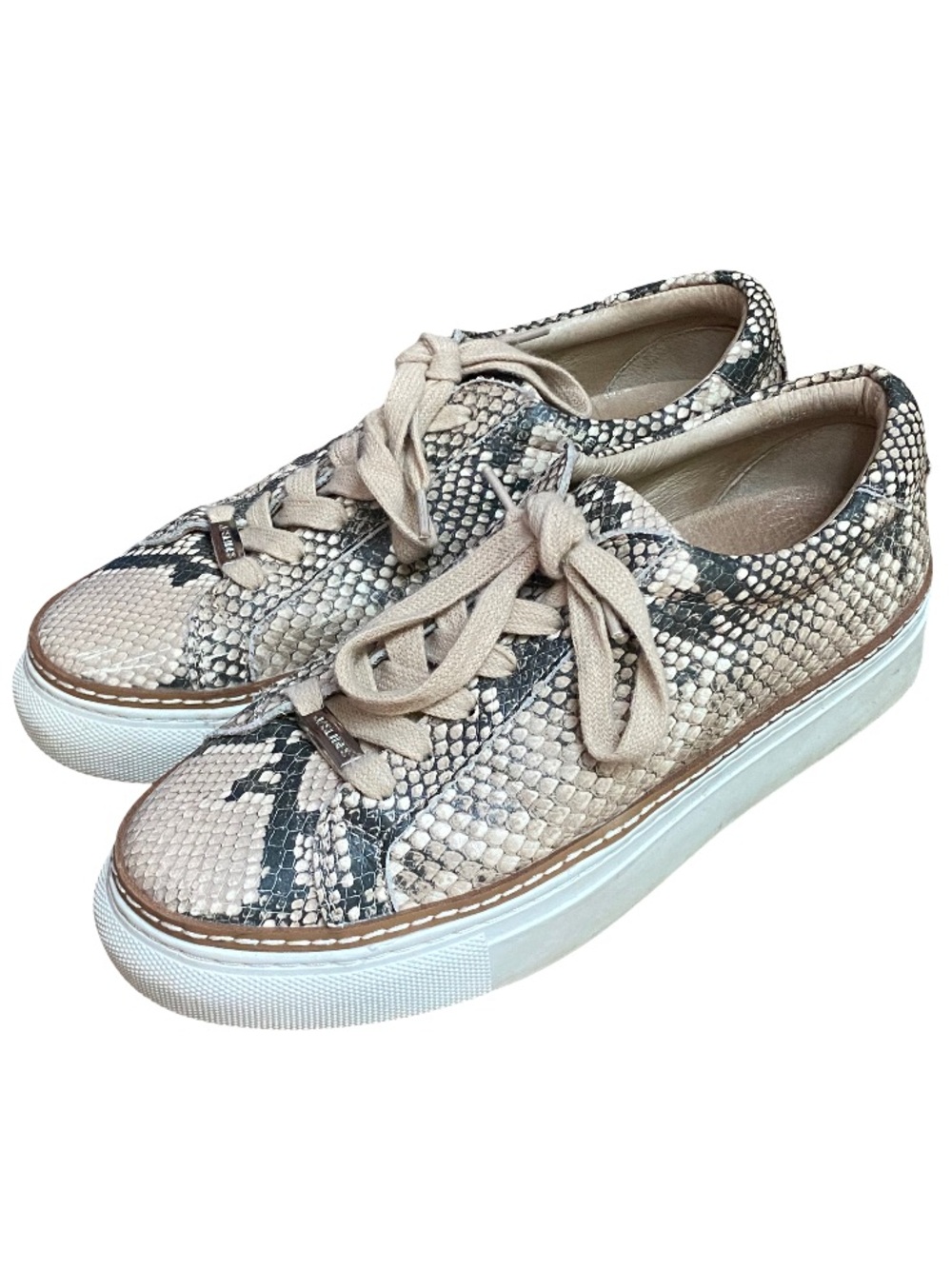 J/Slides snakeskin embossed tan and gray platform lace-up sneakers size 6.5